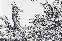 WEBER, A. PAUL, 1893-1980, FUCHS UND EULE, LITHOGRAPHIE AUF ZERKALI-BüTTEN, CA. 21,6 X 31,4 CM, PP, RüCKSEITIG NACHLAßSTEMPEL MIT SIGNATUR ...
