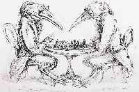 WEBER, A. PAUL, 1893-1980, MARABUS BEIM SCHACH, LITHOGRAPHIE AUF ZERKALI-BüTTEN, IM STEIN SIGN., MIT DEM ROTEN STEMPEL DER ...