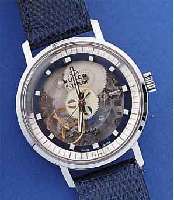 BULER HERRENARMBANDUHR ASTROLON, METALL VERCHR., EDELST.-BODEN GEDR., KUNSTSTOFFWERK VON AGON WATCH CO., HANDAUFZUG, LEDERB., SCHWEIZ UM ...