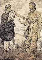THOMA, HANS, 1839-1924, VERSUCHUNG CHRISTI AUF DEM BERGE, LITHOGRAPHIE, MITTIG UNTEN MIT STEMPELSIGNATUR, CA. 47,5 X 37,5 CM, LEICHT GEBRäUNT