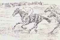 LIEBERMANN, MAX, 1847-1935, DAS PFERDERENNEN, LITHOGRAPHIE, RE. U. HAND- SIGN., CA. 17 X 29 CM