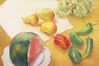 GOETZ, KARLA, *1904 BERLIN, WIRKTE IN HEIDENUND ZüRICH, STILLEBEN MIT MELONE, ÖL/LWD., (L. ALTERSSPUREN), SIGN., 58 X 66 CM