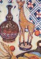 KLUFT, HEIDI, WIESBADENER KüNSTLERIN, GESTORBEN 1997, STILLEBEN MIT VASE UND GIRAFFE, ÖL/MALKARTON, SIGN., 56 X 40 CM, UNTER GLAS ...