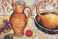 LUFT, HEIDI, WIESBADENER KüNSTLERIN, GESTORBEN 1997, STILLEBEN MIT KANNE UND KüRBIS, ÖL/MALKARTON, SIGN., 45 X 66 CM, UNTERGLAS GER.