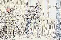 VON VOLKMANN, HANS RICHARD, HALLE/SAALE, 1860-1927, DIENER UND HERR, TUSCHFEDERZEICHNUNG BUNT AQUARELLIERT, LI. U. MONOGR., ...
