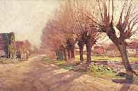 WENNERMAES, A. O. ä., IMPRESSIONIST UM 1920,WEIDENBESTANDENER FLUSS NEBEN DER DORNSTRASSE,AM JENSEITIGEN FLUSSUFER HäUSERGRUPPE UND PERSONEN ...