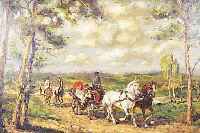 VAN DER HYDE, IMPRESSIONIST MITTE 20. JH., AUSFLUG MIT DER PFERDEKUTSCHE, ÖL/LWD., MONOGR., AUF SCHILD BEZ., 60 X 80 CM, R.