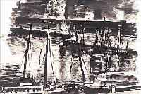 MASEREEL, FRANS, 1889-1972, HAFENANSICHT, TUSCHEZEICHNUNG AUF PAPIER, UNSIGNIERT, AUS DEM NACHLAß STAMMEND, CA. 26,5 X 36,5 ...