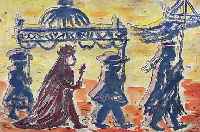 KRINNER, MICHAELA, GEB. 1915 WALDMüNCHEN, MEISTERSCHüLERIN VON OSKAR KOKOSCHKA, HIER: KöNIGSZUG, AQUARELLIERTE LITHOGRAPHIE, HAND- SIGN. UND ...