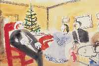 FUHR, FRANZ XAVER, 1898-1973, DIVERSE AUS- ZEICHNUNGEN, FAMILIE UNTER DEM CHRISTBAUM, UM 1949-50, AQUARELL UND GOUACHE AUF PAPIER, UNSIGN., WVZ ...