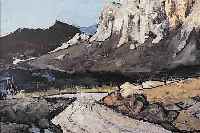 LEVIER, CHARLES, GEB. 1920, FLUßLAUF IN BERGIGER LANDSCHAFT, ÖL/LWD, RE. U. SIGN., CA. 51,5 X 127,5 CM, R.