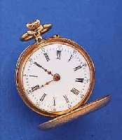 DAMENTASCHEN-/ANHäNGEUHR SAVONETTE, SCHWEIZ/ DEUTSCHLAND UM 1908, ROSE-G. 585/000, BEIDE SCHALEN SCHMUCKGRAV., BLüTENDARST., JUGENDSTILEMAILBL., ...
