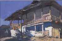 SEVERIN, JULIAAN, BORGERHOUT 1888-1975 KRUIBEKE, LANDHAUS IN ITALIEN ODER SCHWEIZ, PASTELL AUF PAPIER, ...