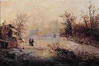 MONOGRAMMIST WK, WOHL DEUTSCH, UM 1920, PERSONEN IN WINTERLICHER LANDSCHAFT, ÖL/MAL- KARTON, RE. U. MONOGR., CA. 32 X 60 CM, R.