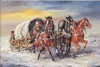 RIEDMANN, H., DEUTSCHER MALER, 50ER JAHRE, DREISPäNNIGE KUTSCHE IN WINTERLANDSCHAFT, ÖL/LWD, RE. U. SIGN., CA. 40 X 80 CM, R.