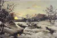 UMBACH, E., DEUTSCHER MALER, UM 1900, WINTERLICHE LANDSCHAFT MIT BAUERNHäUSERN, ÖL/LWD, RE. U. SIGN., CA. 48 X 117 CM, R.
