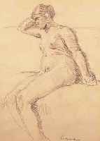 PURRMANN, HANS, 1880 SPEYER-1966 BASEL, SITZENDER WEIBLICHER AKT, BLEISTIFT AUF PAPIER, RE. U. HANDSIGN., CA. 37 X 28 CM, PP, U.GL., ...