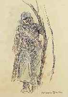 DILL, OTTO, 1884 NEUSTADT-1957 BAD DüRKHEIM, SOLDAT, KOHLEZEICHNUNG AQUARELLIERT, RE. U. HANDSIGNIERT, LEICHT GEBRäUNT, BLATTGR. CA. 26,3 X ...