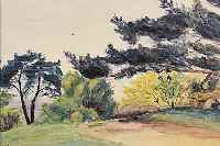 SPIRO, EUGEN, 1874 BRESLAU-1972 NEW YORK, LANDSCHAFT MIT WEG UND BäUMEN, AQUARELL/PAPIERLI. U. SIGN. UND DAT. 31, CA. 18 X 28,5 CM, PP, U.GL., ...
