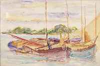 HAUPTMANN, IVO, 1886 ERKNER-1973 HAMBURG, FISCHERBOOTE AM UFER, AQUARELL/PAPIER, RE. U. SIGN. UND DAT. 1930, CA. 45 X 57 CM, PP, U.GL.R., LEICHT ...