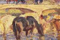 JUNGHANNS, JULIUS PAUL, 1876 WIEN-1958 DüSSELDORF, PFERDE IN DER FURT, ÖL/HOLZ, RE. U. ...