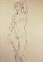 WIMMER, FRITZ, 1879 ROCHLITZ-1960 NEUBURG/INN, STEHENDER WEIBLICHER AKT, BLEISTIFT AUF GRAUEM PAPIER, CA. 67 X 48 ...
