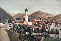 BURKHARDT, FRITZ, 1900 ARNSTEIN-1983 MüNCHEN, DORFANSICHT IM VORALPENLAND, ÖL/LWD, LI. U. SIGN., MIN. REST., CA. ...