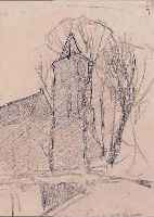 PURRMANN, HANS, 1880 SPEYER-1966 BASEL, LANDSCHAFT MIT KIRCHTURM, BLEISTIFT AUF GRAUEM PAPIER, RE. U. SIGNIERT, MIT EXPERTISE VON ...