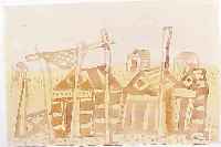 BARGHEER, EDUARD, 1901 FINKENWäRDER-1979 HAMBURG, BADEHäUSER AM STRAND, VON 1961, AQUARELL AUF PAPIER, BEIDSEITIG ...
