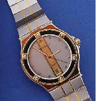 MAURICE LACROIX HERRENARMBANDUHR, REF.-NR. 95885, SCHWEIZ UM 1995, EDELST., TEILW. POL., TEILW. SAT., KRONE, LüNETTE SOWIE BANDTEILE HARTVERG., ...