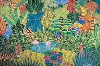 JAQUES, FRITZ, *1953 PORT AU PRINCE, FLAMINGOS AM SEE, UMGEBEN VON URWALD MIT VöGELN UND WILDEN TIEREN, ÖL/LWD., SIGN., 84 X 84 CM
