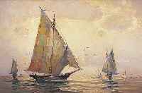 MIESLER, H., DEUTSCHER KüNSTLER MITTE 20. JH., SEGELBOOTE AUF OFFENER SEE, öL/LWD., SIGN., 61 X 80 CM, R. (DIESER L. BESCH.)