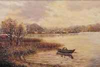 PRINZ, KARL LUDWIG, *1875 WIEN - 1944, ÖSTERREICHISCHER LANDSCHAFTSMALER, WERKE U.A. IM MUSEUM DER STADT WIEN, HIER: FISCHERBOOT AUF EINEM ...