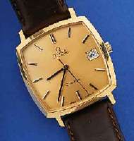 OMEGA HERRENARMBANDUHR AUTOMATIK GENEVE, REF.-NR. 1620052, SCHWEIZ UM 1975, METALL HARTVERG., EDELST.-BODEN GEDR., LEDERB., WERK VERG., KAL. ...