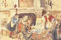 UNBEK. KüNSTLER D. 19. JH., HERREN IN ROKOKOKOSTüMEN BEI GESPRäCH IM KAMINZIMMER, AQUARELL (L. GEBRäUNT), UNSIGN., 17 X 23 CM, PP.