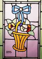 BLEIGLASSCHEIBE, DEUTSCH, UM 1910/20, BUNTE GLASEINSÄTZE, BLUMENKORB, 59.5 X 42 CM