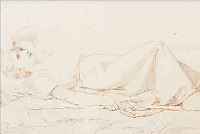 UNBEK. KüNSTLER UM 1860, SICH AUSRUHENDES HüTEMäDCHEN, BLEISTIFT- UND RöTELZEICHNUNG, L.ALTERSSPUREN, 20,5 X 31 CM, PP.