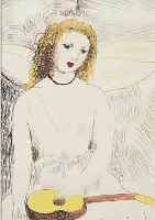 LAURENCIN, MARIE, 1885 PARIS-1956, JUNGE FRAU MIT GITARRE, AQUARELLIERTE KALTNADELRADIERUNG VON 1946, DRUCKSIGNATUR, CA. 19,7 X ...