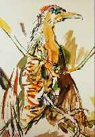 KOKOSCHKA, OSKAR, 1886-1980, VOGEL, FARBLITHOGRAPHIE VON 1972 NACH EINEM AQUARELL VON 1971, SIGNATURSTEMPEL, CA. 45,8 X 38,9 ...