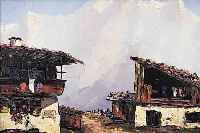 WEISS, FRANZ, * UM 1920 IN INNSBRUCK, GRAUBüNDNER BAUERNHäUSER, ÖL/LWD., RE. U. SIGN., 62 X 80 CM, R.