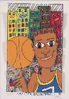 RIZZI, JAMES, MISTER BASKETBALL, DREIDIMEN- SIONALE FARBLITHOGRAPHIE VON 1997, HANDSIGN. UND NUM. A/P XVI/L, CA. 10 X 6,5 CM, PP, U.GL.R.