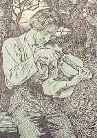 THOMA, HANS, 1839-1924, DER GEIGER, FARBLITHOGRAPHIE, RE. U. HANDSIGNIERT, CA. 27 X 22 CM, PP