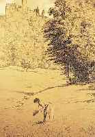 THOMA, HANS, 1839-1924, FRAU BEIM BLUMEN- PFLüCKEN, LITHOGRAPHIE VON 1900, IM DRUCK SIGN., CA. 47 X 38 CM, PP