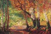 KAUFMANN, M., DEUTSCHER MALER UM 1900, WALDWEG IM HERBST, ÖL/LWD, RE. U. SIGN., CA. 50 X 69 CM