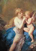 PICON, HENRI PIERRE, NANTES 1824-1895, NYMPHE UND AMOR, ÖL/LWD, FEINE NUANCIERTE MALEREI, QUALITäTVOLL EINGEFANGENE TRäUME- RISCHE ...