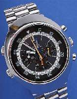 OMEGA ARMBANDCHRONOGRAPH FLIGHTMASTER, REF.-NR. 145026, SCHWEIZ UM 1974, EDELST. MASSIV, BODEN GESCHR., EDELST.-BAND, MINERALFLACH- GL., ...