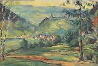 HäUSSER, P.  DATIERT 1948, LANDSCHAFT MIT DORF UND BURG, ÖL/LWD, RE. U. SIGN. UND DAT., CA. 48 X 66 CM, R.