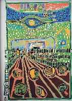 HUNDERTWASSER, FRIEDENSREICH, 1928-2000, STRAßE DER ÜBERLEBENDEN, AUS DER REGENTAG- MAPPE, NUM. 1077/3000, CA. 47,5 X 65,5 CM, U.GL., ...