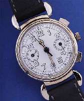 LANDERON ARMBANDCHRONOGRAPH, SCHWEIZ UM 1938, METALL NACHVERCHR., BEWEGL. BANDANST., EMAILBL. ERS., 17 ST., HANDAUGZUGKAL. 39, SCHR.-UNR., ...