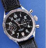 POLJOT ARMBANDCHRONOGRAPH, RUßLAND UM 1997, EDELST. POL., BODEN GESCHR., LüNETTE M. 60ER TEILUNG BEIDS. DREHB., MINERALFLACHGL., DE- SIGN WIE ...